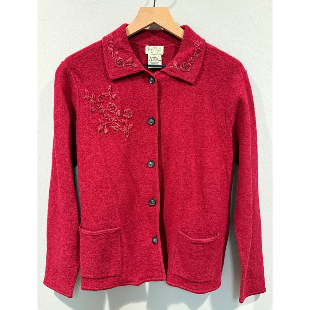 Classic Elements‎ Vintage Wool Button Front Red Cardigan Size Large Petite NWT